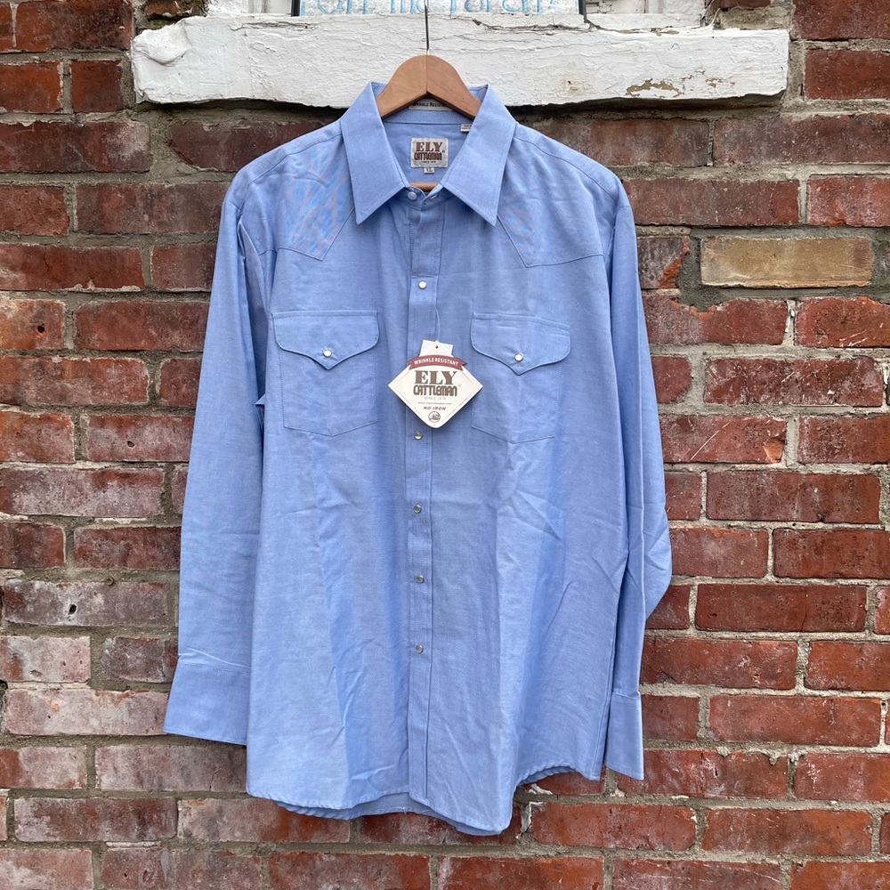 ELY Cattleman Wrinkle Resistant Western Dress Shirt Size XL Pearl Snap NWT
